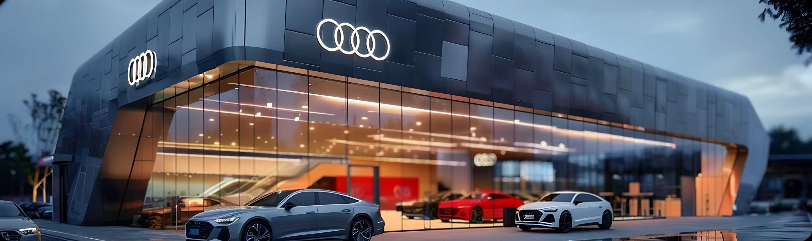 Nagar Lady Audi showroom exterior at dusk