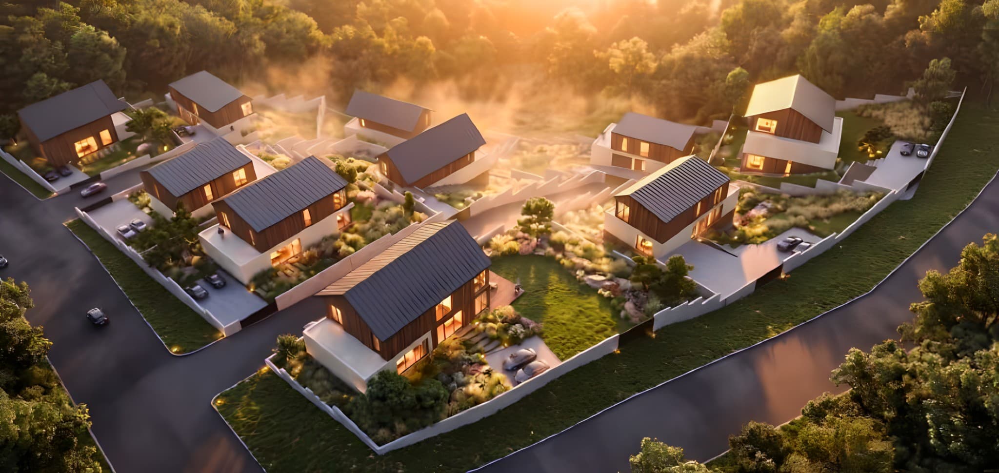 Sunset view of the Kalaw Foresta Terraces homes among the trees