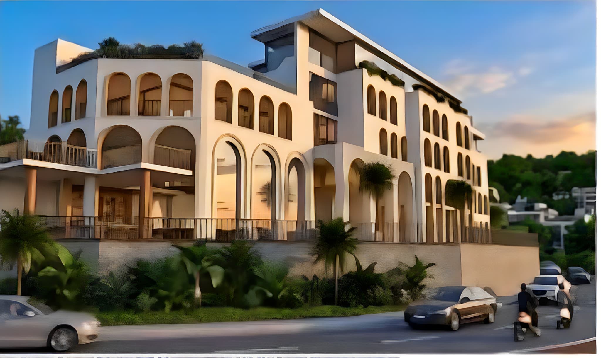 Evening elevation render of Social Hub Bar & Restaurant